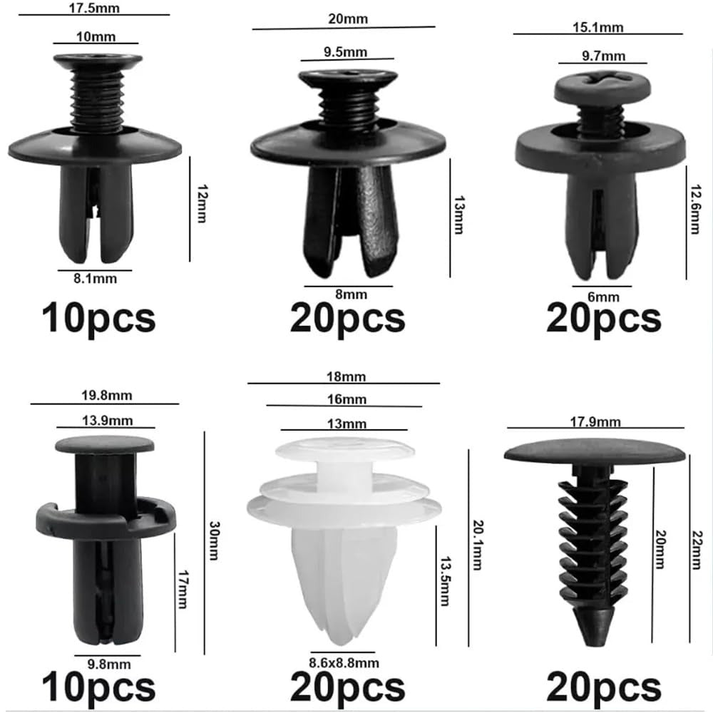 Kit de 100 clips y remaches de plástico para coche