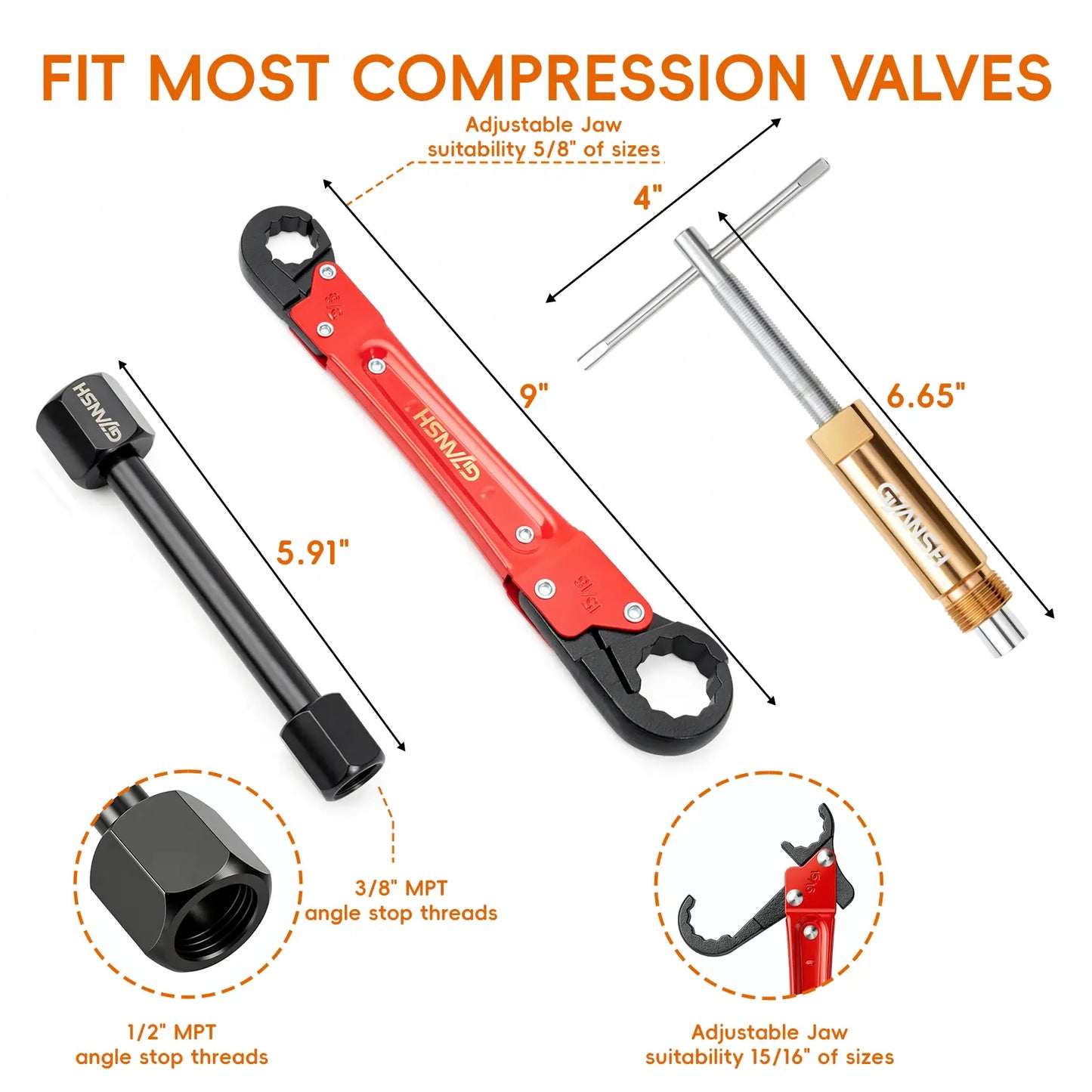 GJANSH Compression Sleeve Puller Tool Remove Nut & Ferrule Of Pipe 03943, Sleeve Remover For 1/2” Compression Fittings Only, Corroded Supply Stops, Plumbing Tools Compression Ring Removal Tool