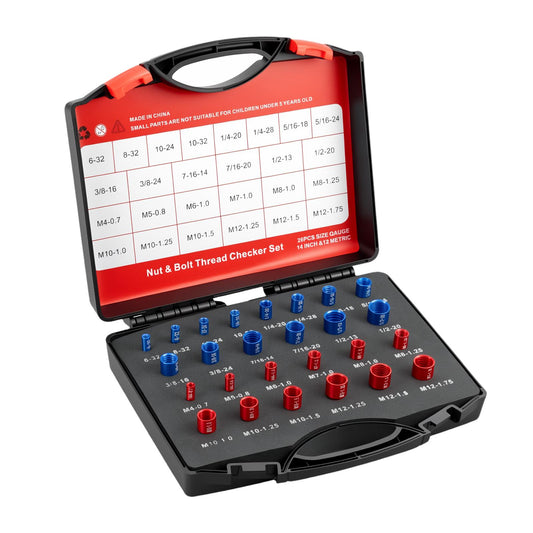 GJANSH 26/44PCS Nut and Bolt Thread Checker - Comprehensive Bolt Size and Thread Gauge Tool, Inch & Metric Sizes, with Handy Tool Box, Excellent for Home Garages and Car Repairs