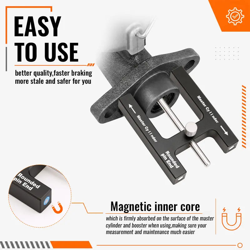 GJANSH Brake Adjustment Tool, Brake Booster Rod Adjustment Tool, Brake booster with master cylinder,Pushrod Power For Adjustable Braking Distance of Brake Pedal(N48 Magnetic CNC Aluminum)