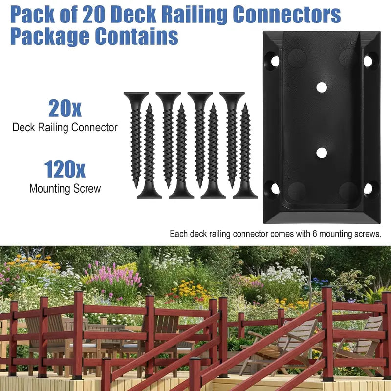 GJANSH 20pcs Deck Railing Brackets Connectors for 2x4 Railing Connectors Wood Adjustable Fence Post Bracket with 120 Screws for Deck Railings Vinyl Porch Handrail Barn and Beam end Connection Installation