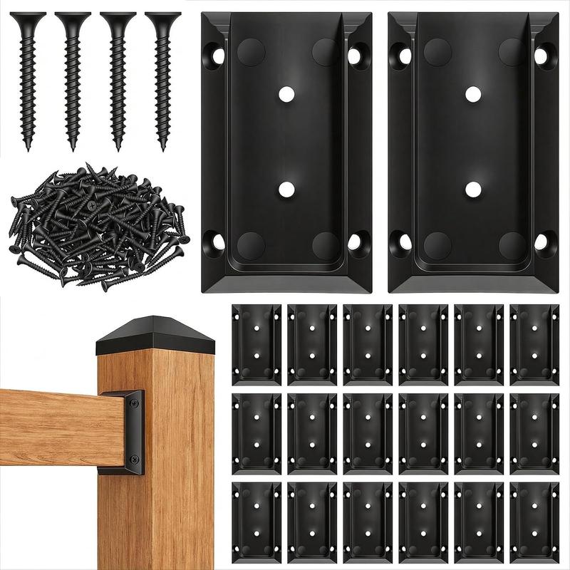 GJANSH 20pcs Deck Railing Brackets Connectors for 2x4 Railing Connectors Wood Adjustable Fence Post Bracket with 120 Screws for Deck Railings Vinyl Porch Handrail Barn and Beam end Connection Installation