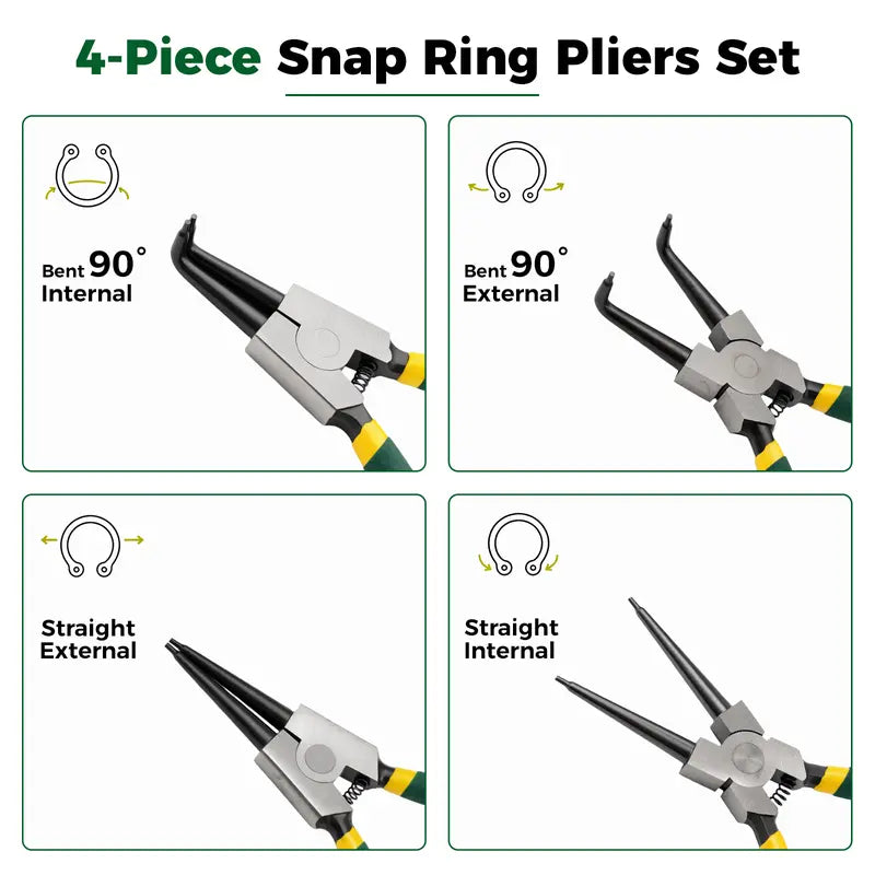 GJANSH 4 PCS Snap Ring Pliers Set, Heavy Duty Circlip Pliers Kit 7 Inch for Snap Ring Removal tool Retaining Straight Bent Lock Ring Pliers Set with Storage Case