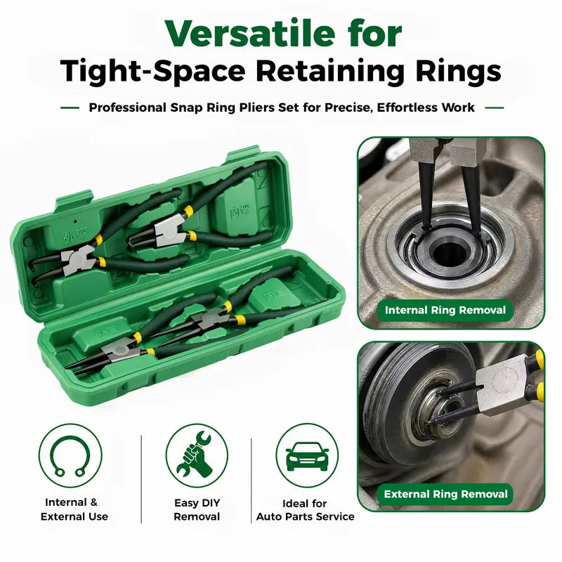 GJANSH 4 PCS Snap Ring Pliers Set, Heavy Duty Circlip Pliers Kit 7 Inch for Snap Ring Removal tool Retaining Straight Bent Lock Ring Pliers Set with Storage Case