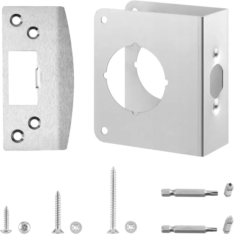 GJAHSH MP9457 Door Reinforcement Plate & Security Strike Plate for 1-3/4" Doors, Heavy Duty Stainless Steel Lock Reinforcer Wrap Around Plate with Tamper-Proof Torx Screws, Fits 2-1/8" Bore and 2-3/8" Backset (Black)