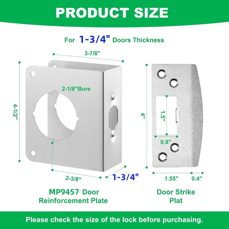 GJAHSH MP9457 Door Reinforcement Plate & Security Strike Plate for 1-3/4" Doors, Heavy Duty Stainless Steel Lock Reinforcer Wrap Around Plate with Tamper-Proof Torx Screws, Fits 2-1/8" Bore and 2-3/8" Backset (Black)