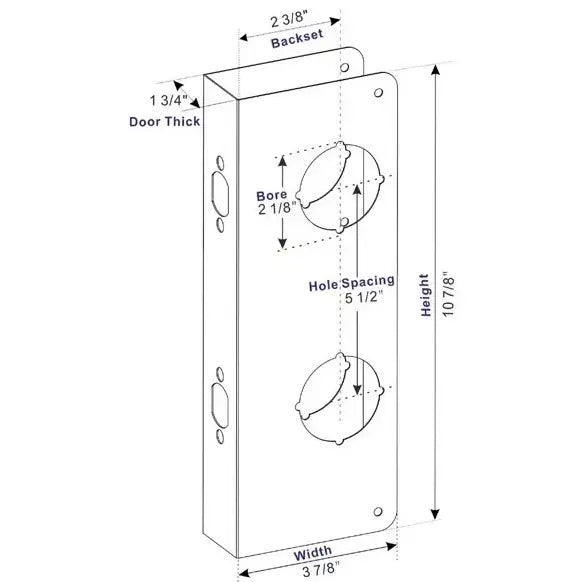 GJAHSH MP9457 Door Reinforcement Plate & Security Strike Plate for 1-3/4" Doors, Heavy Duty Stainless Steel Lock Reinforcer Wrap Around Plate with Tamper-Proof Torx Screws, Fits 2-1/8" Bore and 2-3/8" Backset (Black)