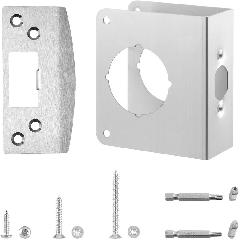 GJAHSH MP9457 Door Reinforcement Plate & Security Strike Plate for 1-3/4" Doors, Heavy Duty Stainless Steel Lock Reinforcer Wrap Around Plate with Tamper-Proof Torx Screws, Fits 2-1/8" Bore and 2-3/8" Backset (Black)