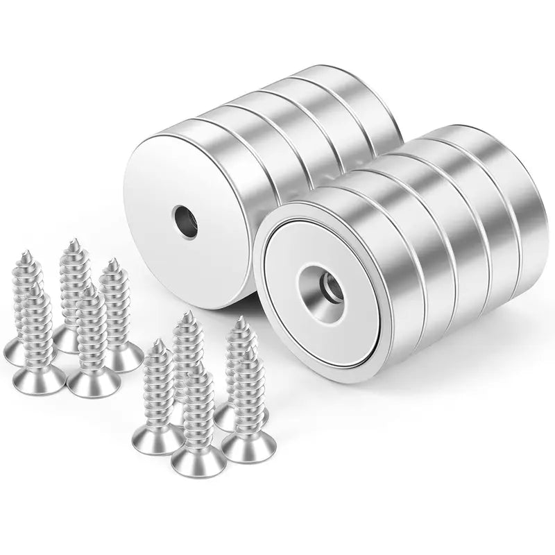 GJANSH 10 Packs Round Magnets with Hole, Strong Rare Earth Magnets Heavy Duty for Wall Mounting, Neodymium Cup Magnet with Holes in The Center, Screws for Tool Room,Industrial
