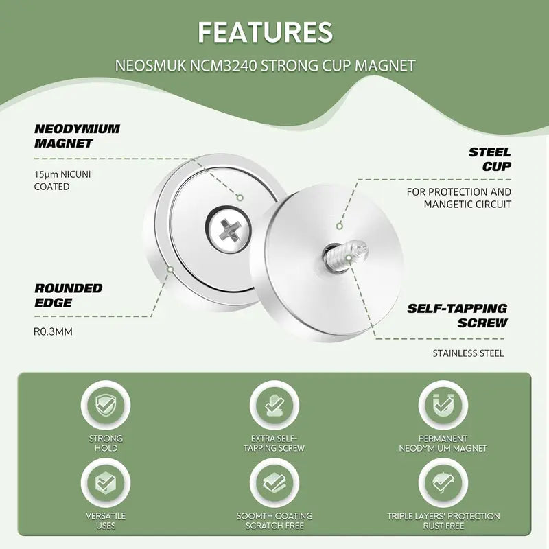 GJANSH 10 Packs Round Magnets with Hole, Strong Rare Earth Magnets Heavy Duty for Wall Mounting, Neodymium Cup Magnet with Holes in The Center, Screws for Tool Room,Industrial