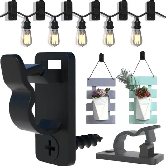 GJANSH Holiday Hooks 50 Pcs Quick-Release Hooks with 18mm Screws - Dual Mount (Self-Adhesive & Screw-In) Nylon Wire Organizer, Heavy Duty Windproof Safety Lock String Light Hooks for Hanging Patio Lights, Wall,For Halloween and Christmas