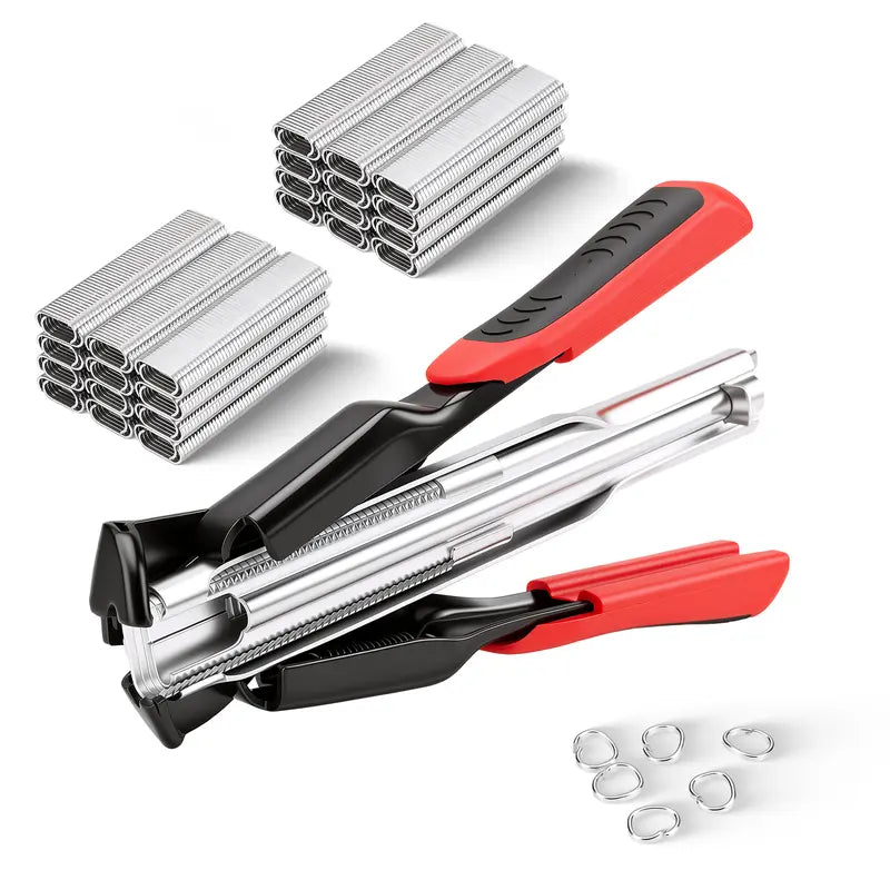 GJANSH 100 PCS/2500 PCS C Clips Hog Ring Pliers Kit, 3/4'' Hog Ring Nail, Fencing Plier Staple Gun Cage Clamp for Animal Pet Cages Fencing, Upholstery, Car Cushions, Meat and Sausage Casings
