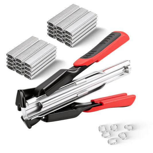 GJANSH 100 PCS/2500 PCS C Clips Hog Ring Pliers Kit, 3/4'' Hog Ring Nail, Fencing Plier Staple Gun Cage Clamp for Animal Pet Cages Fencing, Upholstery, Car Cushions, Meat and Sausage Casings