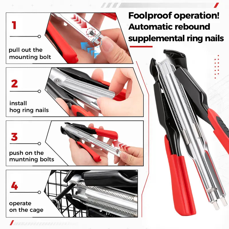 GJANSH 100 PCS/2500 PCS C Clips Hog Ring Pliers Kit, 3/4'' Hog Ring Nail, Fencing Plier Staple Gun Cage Clamp for Animal Pet Cages Fencing, Upholstery, Car Cushions, Meat and Sausage Casings