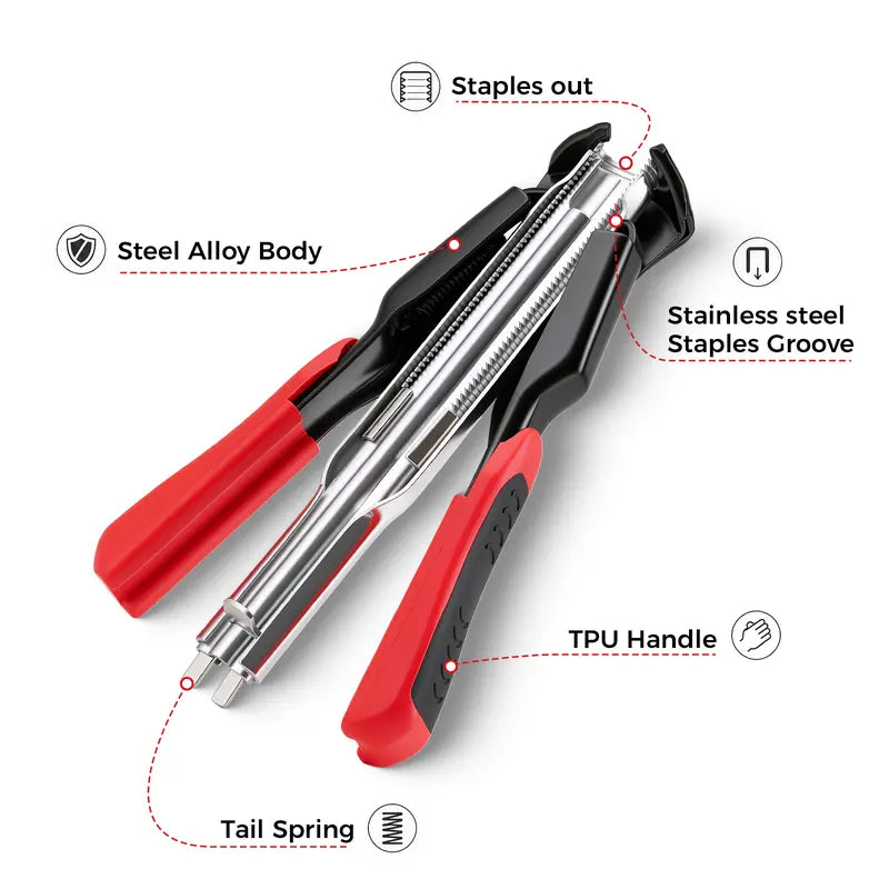 GJANSH 100 PCS/2500 PCS C Clips Hog Ring Pliers Kit, 3/4'' Hog Ring Nail, Fencing Plier Staple Gun Cage Clamp for Animal Pet Cages Fencing, Upholstery, Car Cushions, Meat and Sausage Casings