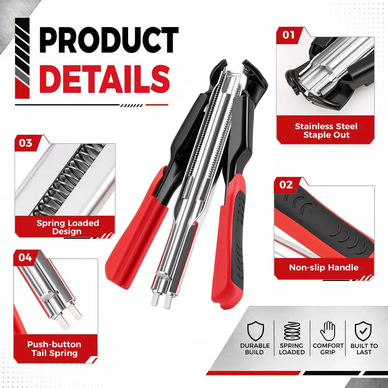 GJANSH 100 PCS/2500 PCS C Clips Hog Ring Pliers Kit, 3/4'' Hog Ring Nail, Fencing Plier Staple Gun Cage Clamp for Animal Pet Cages Fencing, Upholstery, Car Cushions, Meat and Sausage Casings