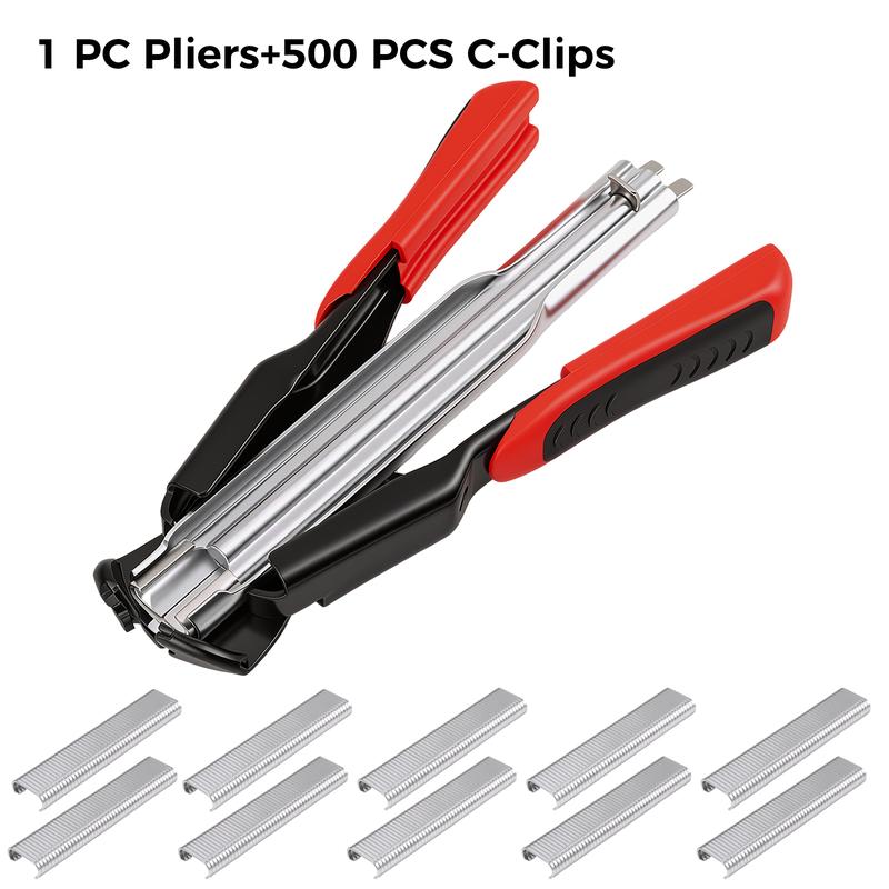 GJANSH 100 PCS/2500 PCS C Clips Hog Ring Pliers Kit, 3/4'' Hog Ring Nail, Fencing Plier Staple Gun Cage Clamp for Animal Pet Cages Fencing, Upholstery, Car Cushions, Meat and Sausage Casings