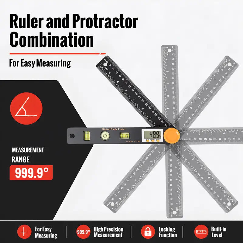 GJANSH Digital Angle Finder, 7 inch /200mm T-Bevel Protractor Ruler,Horizontal Vertical Bubble levels with Large LED Screen, 0-360° Measuring Tool,Suitable for Woodworking/Construction/DIY