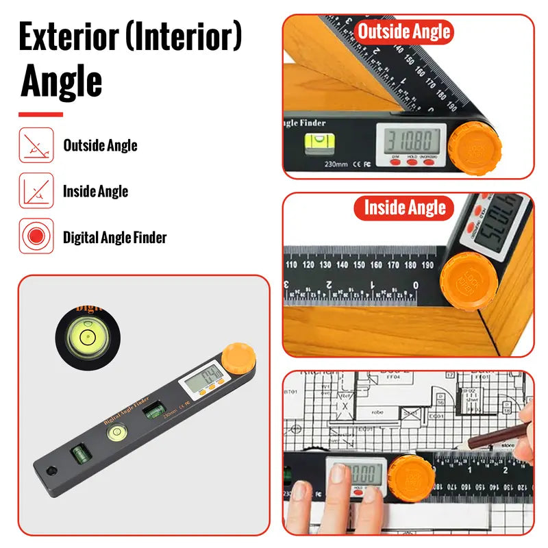 GJANSH Digital Angle Finder, 7 inch /200mm T-Bevel Protractor Ruler,Horizontal Vertical Bubble levels with Large LED Screen, 0-360° Measuring Tool,Suitable for Woodworking/Construction/DIY