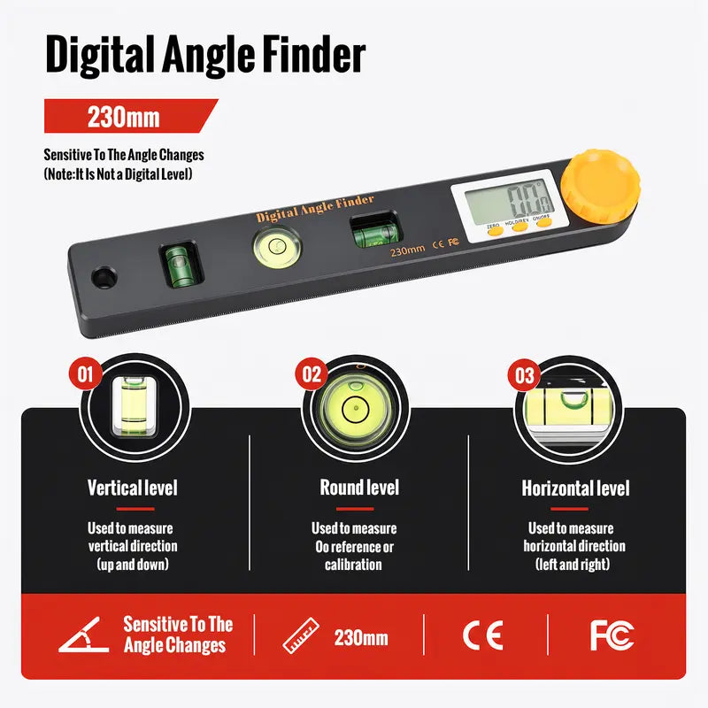 GJANSH Digital Angle Finder, 7 inch /200mm T-Bevel Protractor Ruler,Horizontal Vertical Bubble levels with Large LED Screen, 0-360° Measuring Tool,Suitable for Woodworking/Construction/DIY