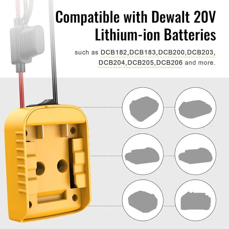 GJANSH for Power Wheel Adapter Compatible with Dewalt 20V Battery Converter Kit with Switch & Fuse & Wire Terminals & 12 AWG Wire for DIY RC Car Toys Robotics