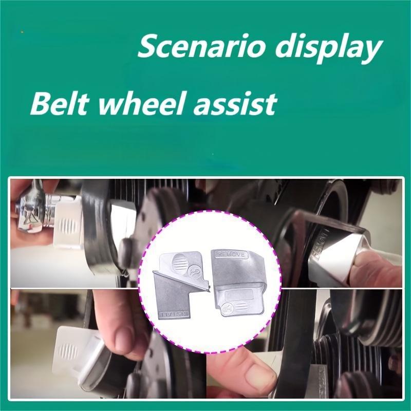 GJANSH 2pcs Vehicle Belt Installation Assist Tools, Elastic Metal Car Belt Pulley Assembly & Removal Aids, Automotive Maintenance Stretch Belt Service Kit