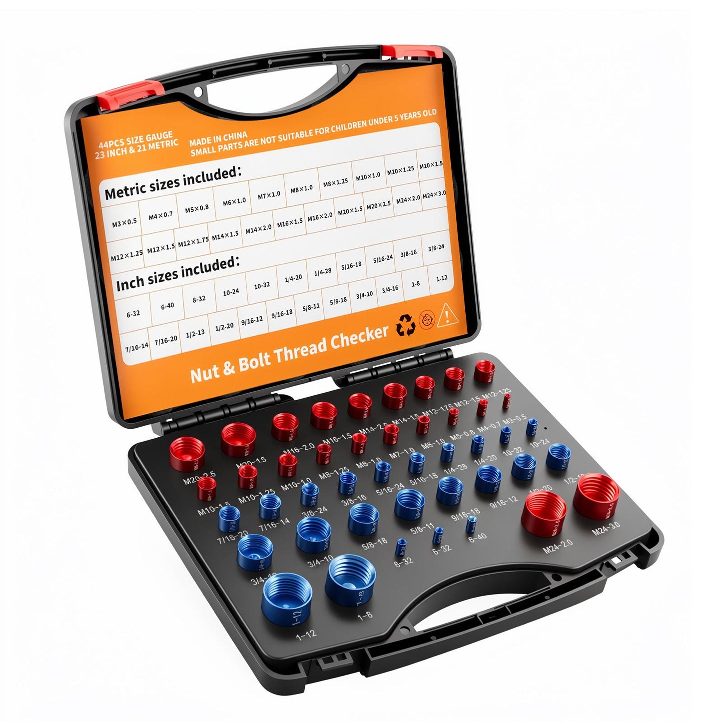 GJANSH 26/44PCS Nut and Bolt Thread Checker - Comprehensive Bolt Size and Thread Gauge Tool, Inch & Metric Sizes, with Handy Tool Box, Excellent for Home Garages and Car Repairs, Snapfixmate, fathersdaygift